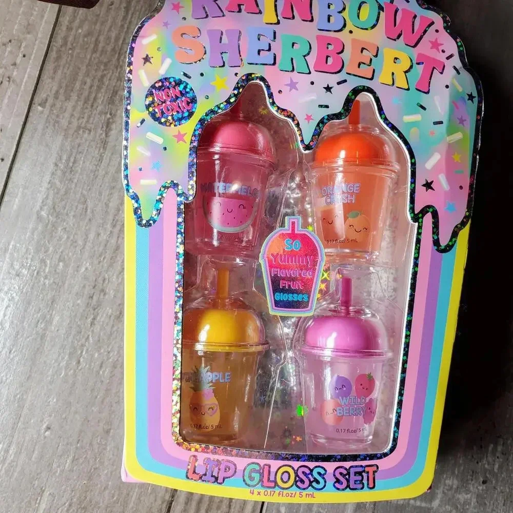 NWT Danbar Global Rainbow Sherbert Lip Gloss Set Non Toxic Fruit Flavored